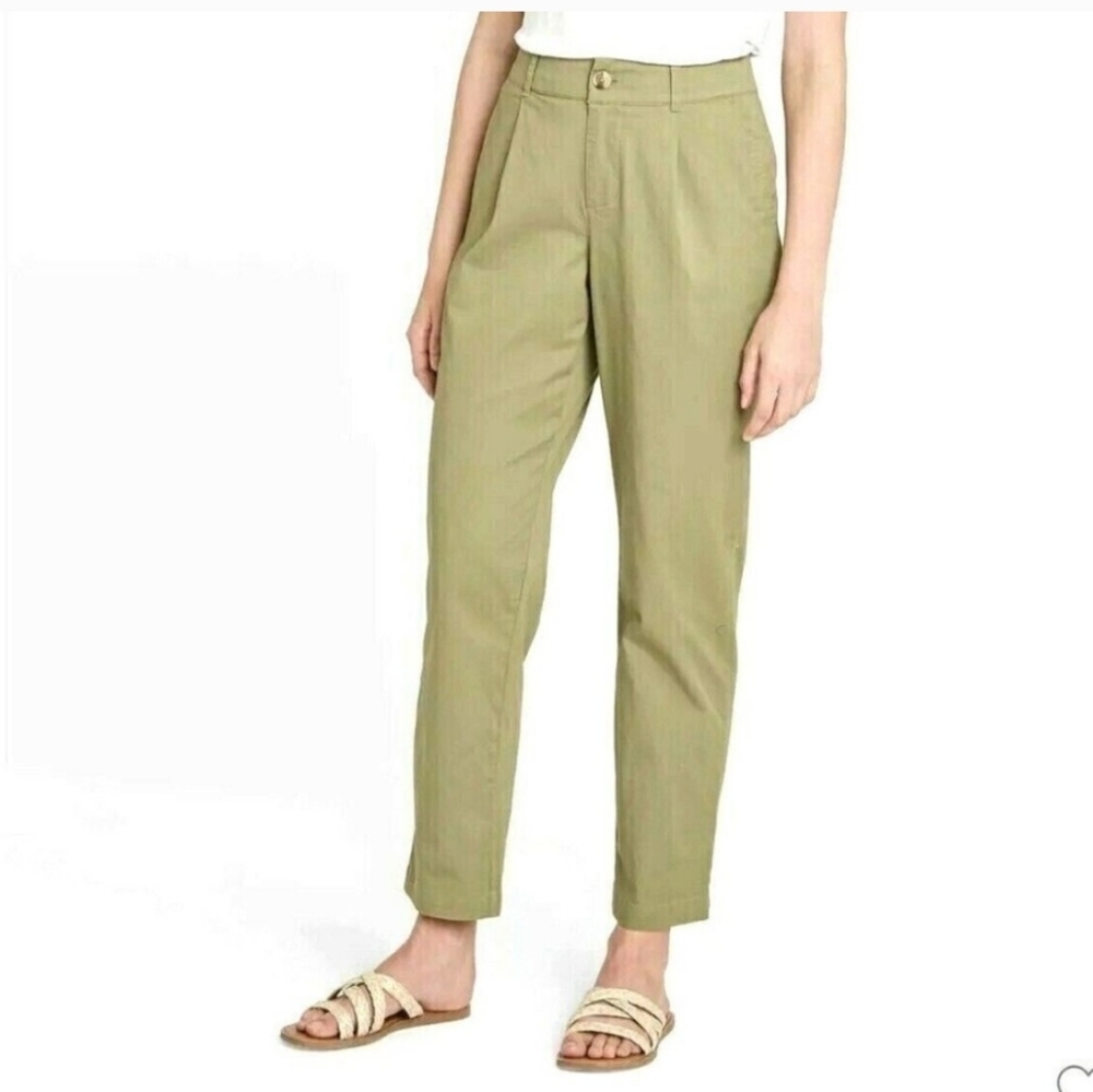 Women's High-Rise Pleat Front Ankle Chino Pants - A New Day Olive 16
